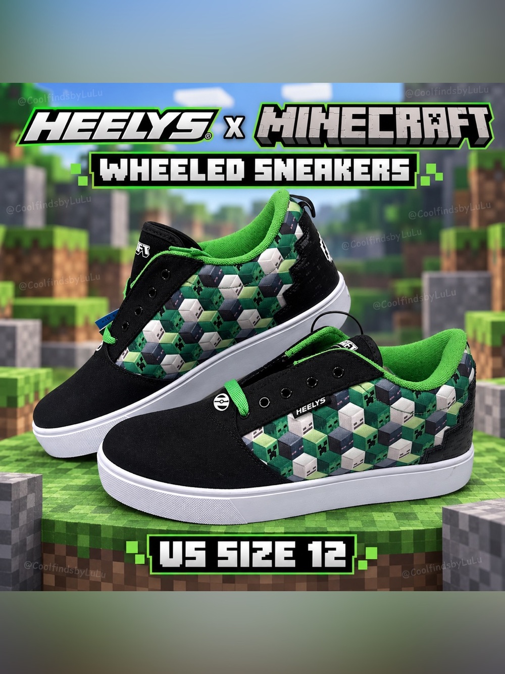 NWOT MEN’s Heelys Green and Black Checkerboard Skate Sneakers Size 12